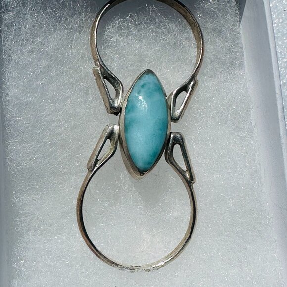 Sterling Silver Larimar and Amber Ring Size 9 - Picture 2 of 4